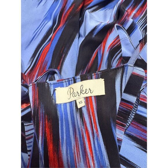 Parker Womens Silk Abstract Print V-Neck Maxi Dress Blue Red Size XS - Picture 4 of 5